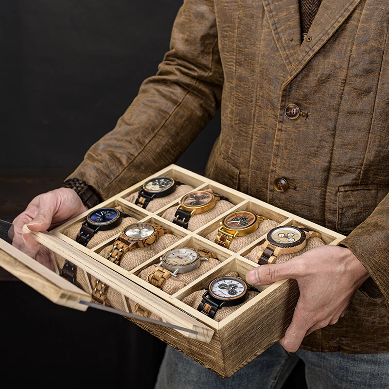 

BOBO BIRD Wood Watch Box Holder Organizer for Watches Jewelry Display 8 Slots Case with pillows Gift Watches boxes