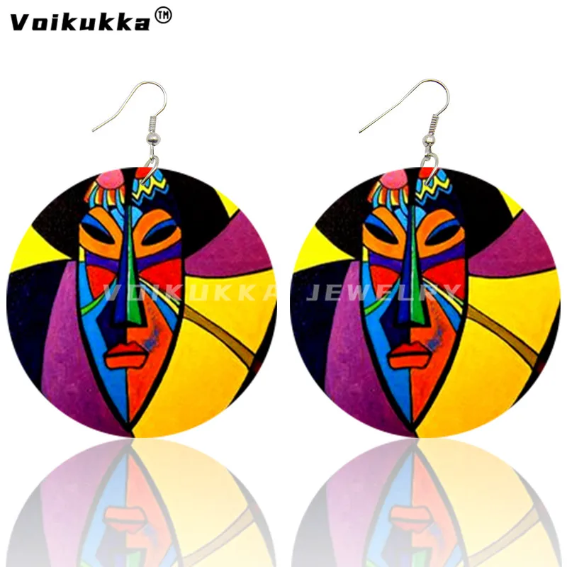Voikukka Jewelry 2021 New Product 6 Cm Round Wood Both Sides Printing Facial Makeup Paintings African Ethnic Accessory 12 Voikukka Jewelry 2021 New Product 6 Cm Round Wood Both Sides Printing Facial Makeup Paintings African Ethnic Accessory