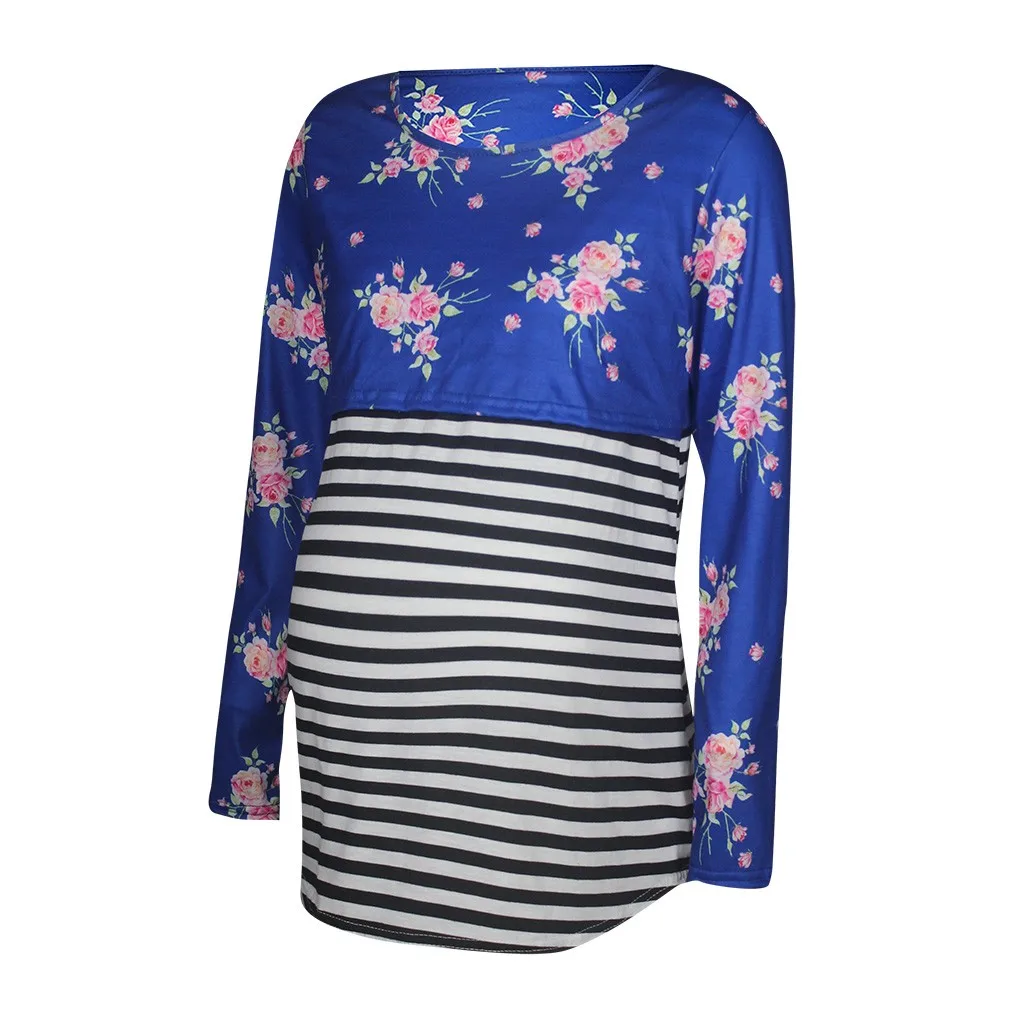 Maternidad Ropa Lactancia женская футболка в полоску с цветочным принтом для беременных ropa материнский invierno детский топ# SS