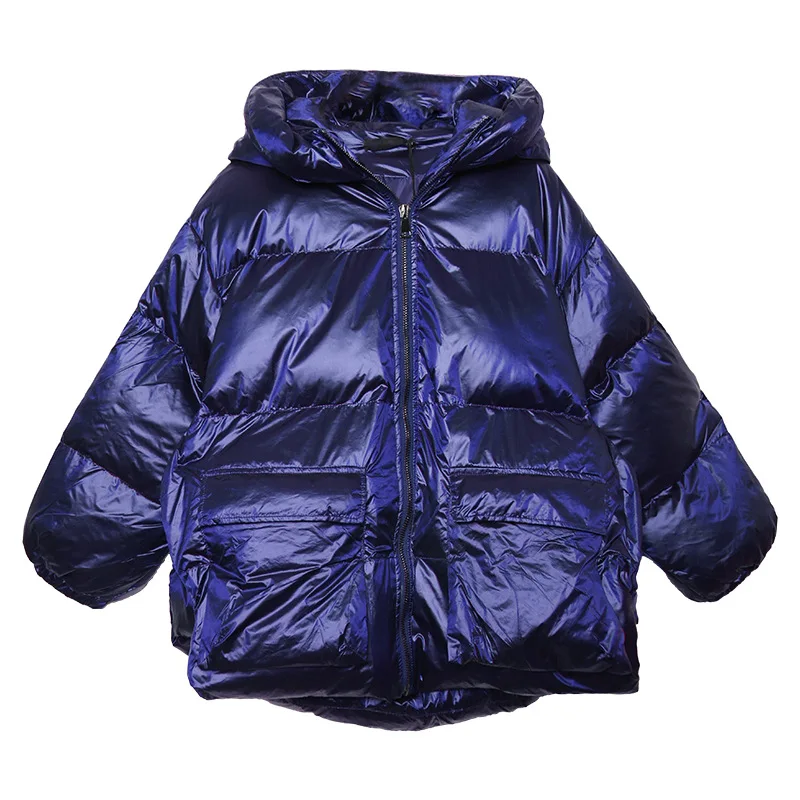 Зимняя плотная Женская куртка теплая парка свободного кроя с капюшоном и хлопковой подкладкой для девочек Женская зимняя куртка пальто с карманами короткий стиль для девочек - Цвет: Синий