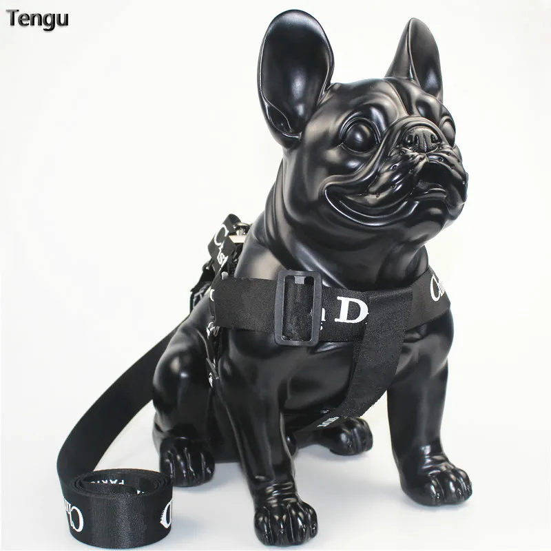 

French bulldog's black vest-style chest strap Metal buckle material is durable and suitable for powerful dog harness for small