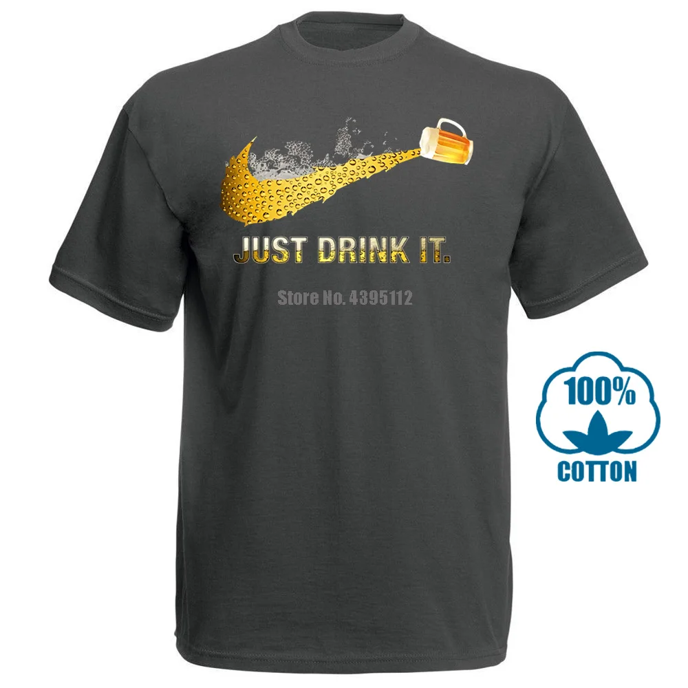 Темно-серый Футболка с надписью «Beer Just Drink It», Мужская черная хлопковая футболка с коротким рукавом в стиле хип-хоп, футболки с принтом, Новое поступление, мужские 012201 - Цвет: Темно-серый