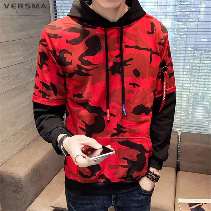 VERSMA корейский Harajuku Ulzzang камуфляж ленты мужские толстовки хип хоп Уличная свободная пара Толстовка дропшиппинг