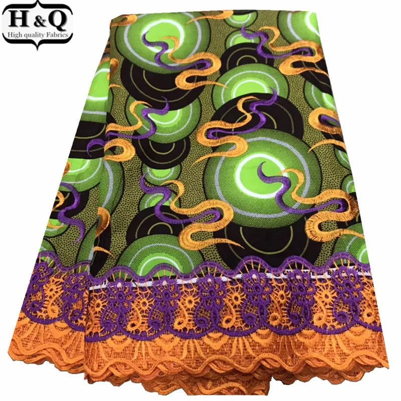 

H&Q Popular Print Wax With Lace Fabric 100% Cotton African Guipure Wax Lace Nigerian Embroidered Lace 6 Yards/Pieces For Wedding
