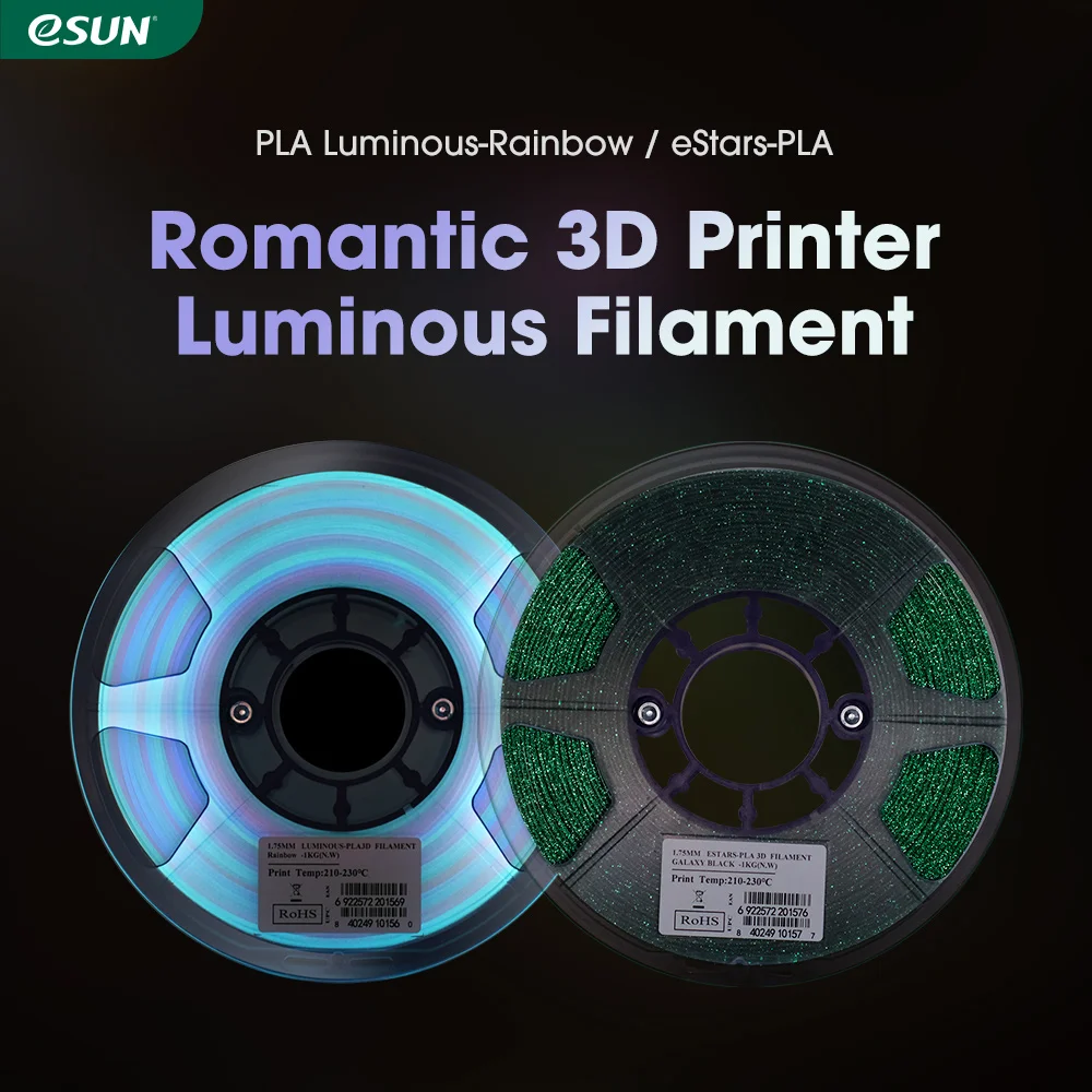 Esun-filamento para Impressora 3d 175 mm de Tamanho Cor do Arco-íris Brilho no Escuro Estars Pla Carretel de 1kg - Imagem 2