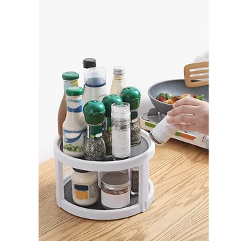 

Multifunct 360 Degree Rotating 2 Tier Spices Fruit Tray Turning Table Rotatable Desktop Storage Tool Home Kitchen Rack Stand