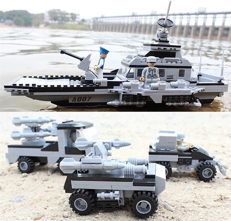 [Забавный] DIY 8 в 1 авианосец строительные блоки 743 шт 25 видов модели Танк/корабль/суб/истребитель/вертолет игрушечные Наборы Детский подарок