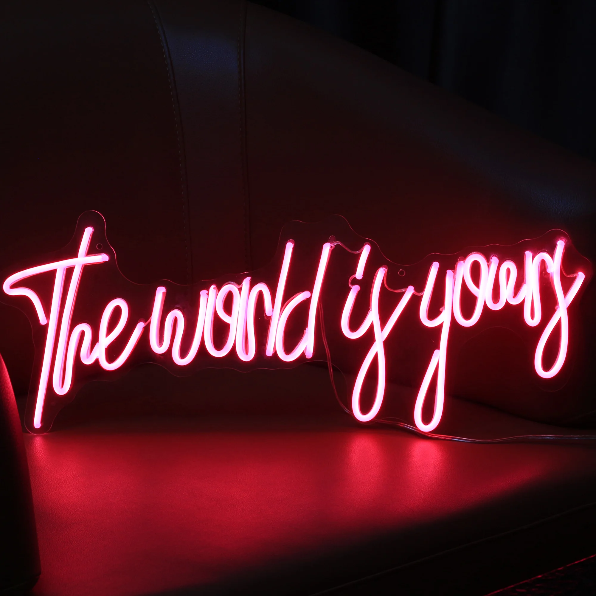 LED Neon Light Letter Sign The world is yours Decorative for Holiday Wedding Party Bar Shop Bedroom Room Window Open Words Decor | Лампы и