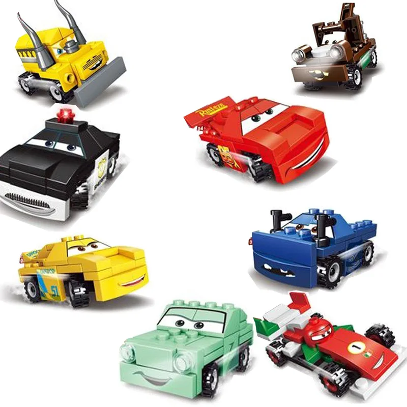 

Disney 46/PCS 8 model Racing series Cars mobilization small particles assembled building blocks toys for children birthday gifts