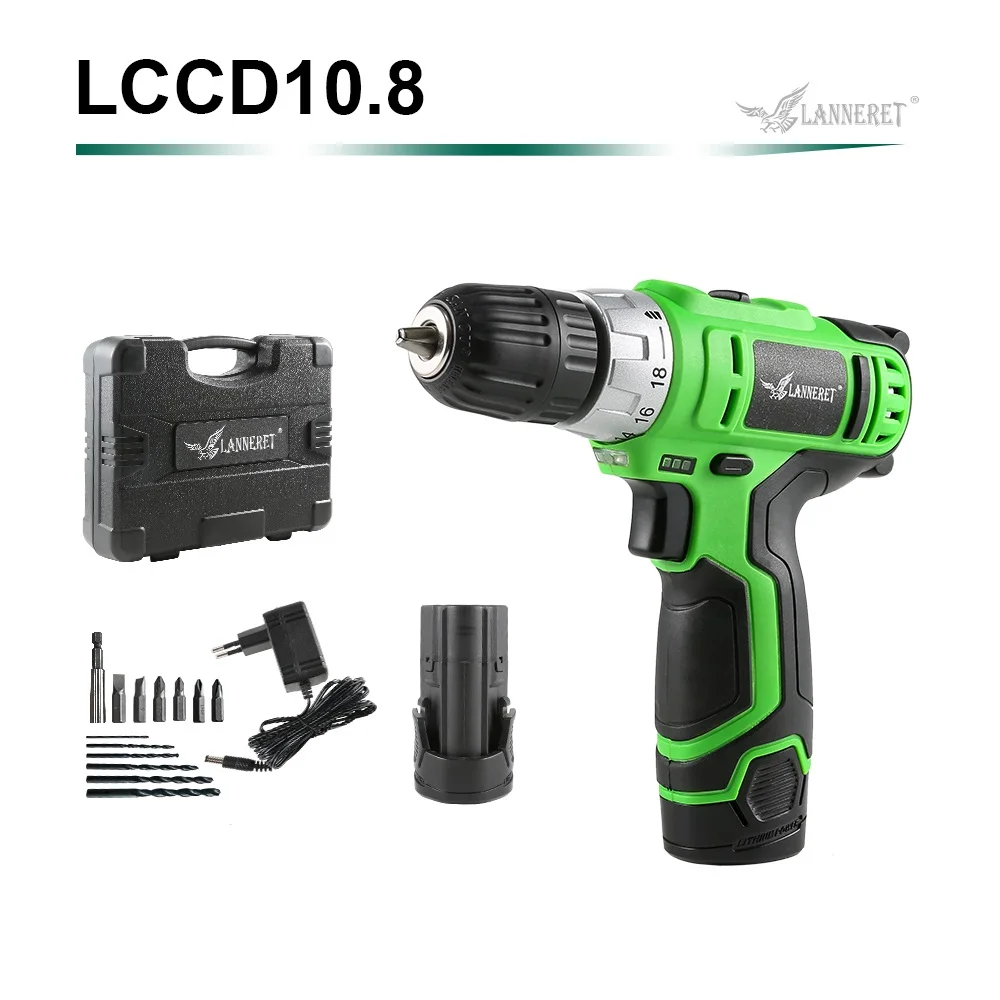 10.8V-SET3 LANNERET 10,8 В Электрическая аккумуляторная дрель 18+ 1 установка крутящего момента 2 скорости перезаряжаемая Беспроводная мощность Драйвер электроинструмент - Цвет: 10.8V-SET3