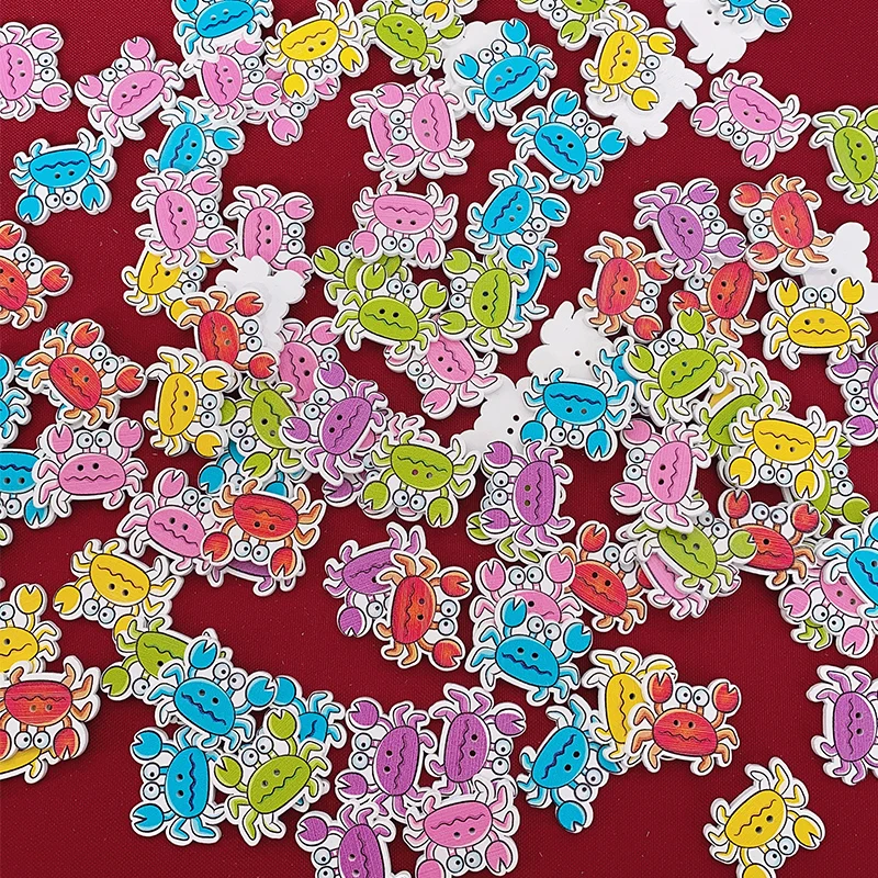 25PCS Cartoon Marine Animal Wooden Button DIY Dolphin Squid Pattern Printing Clothing Coat Buckle Children's Jewelry Wholesale |