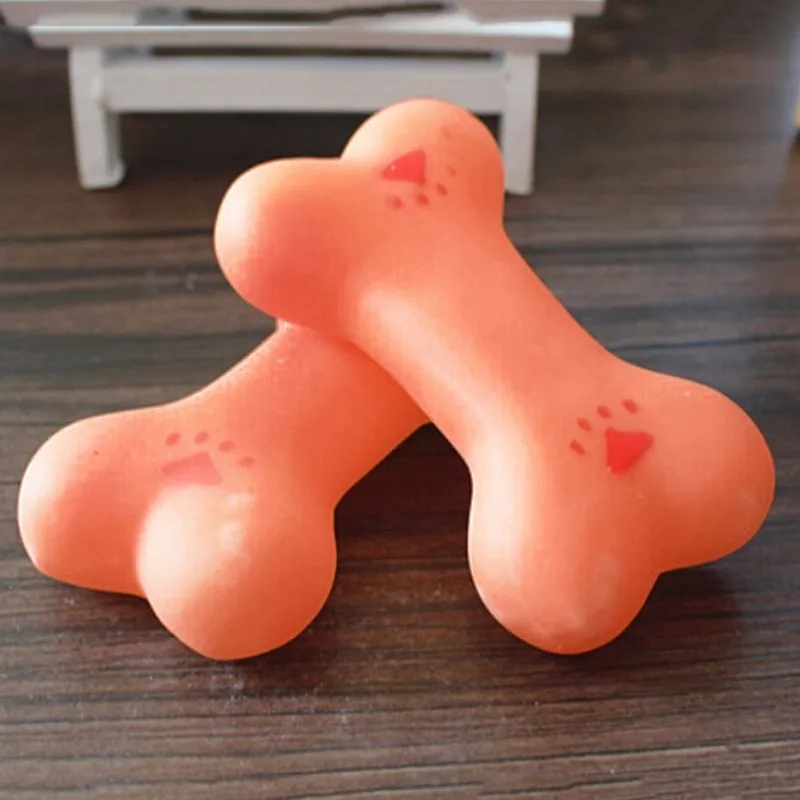 

Puppy Cat Chewing Chew Soft Small Rubber Bone Squeaker Squeaky Sound Play Toy Orange 1 Pcs