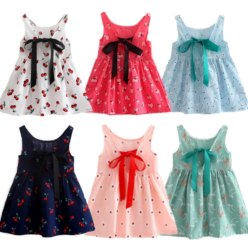 Летнее платье для девочек от 2 до 7 лет хлопковое детское платье-майка, сарафан детские платья с открытой спиной для девочек, модная детская одежда с принтом вишни