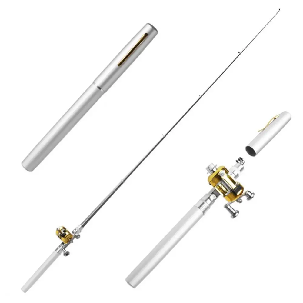 A Silver Super Lightweight Portable Pen Rod Fishing Set Mini Telescopic Fishing Rod Pole+ Reel Pocket Fishing Reel Accessories - Цвет: A Silver