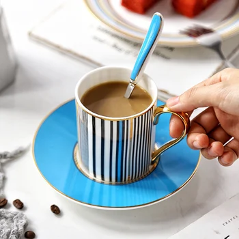 

European style golden bone china coffee cup afternoon tea cup ceramic cup light luxury coffee cup dish set English flower tea