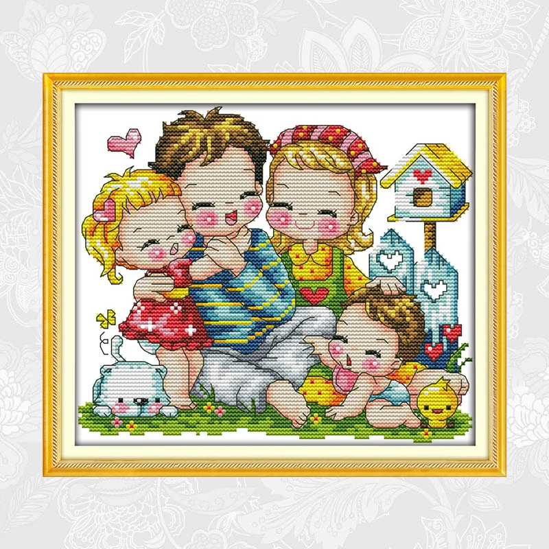 

Joy Sunday A Happy Family Paintings Cross-stitch Handwork Beginner Embroidery Sets Aida Canvas 11CT 14CT Needlework Home Decor