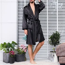 2020 neue Männer Schwarz Lounge Nachtwäsche Faux Silk Nachtwäsche Für Männer Komfort Seidige Bademäntel Edle Dressing Kleid Männer der Schlaf roben