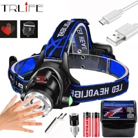 100000lumens LED Headlamp Sensor Headlight T6/L2/V6 Flashlight Waterproof Rechargeable Head Lamp Torch Powerful Camping Lights