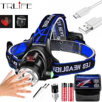 

Powerfull Headlamp T6/L2/V6 Rechargeable LED Headlight Body Motion Sensor Head Flashlight Camping Torch Light Lamp for Fishing