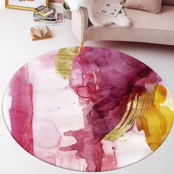 

Abstract Ink Printed Round Carpet Romantic Purple Red Yellow Decor Area Rugs Children Kids Bedroom Beside Balcony Non-Slip Mats