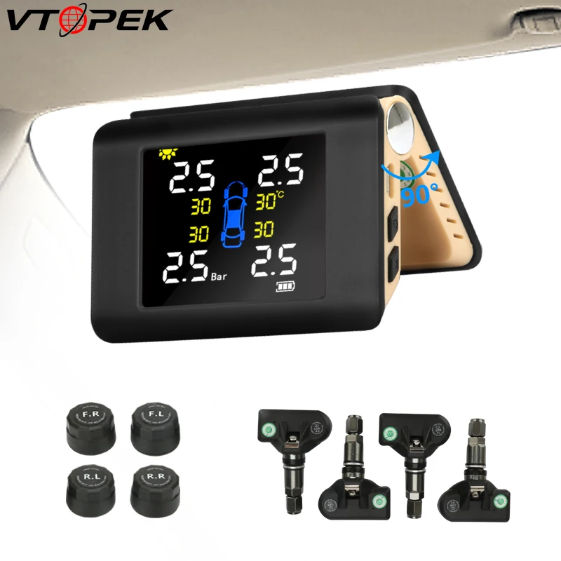 

Vtopek Solar TPMS Car Tire Pressure Monitoring System 4pcs Internal External Sensors Alarm For Universal Cars Windshield