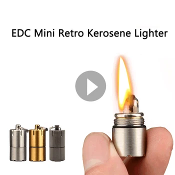 

Outdoor Portable Cigarette Retro Kerosene Lighter Compact Super Mini Key Chain Capsule Gasoline Keychain Petrol Lighter NO OIL