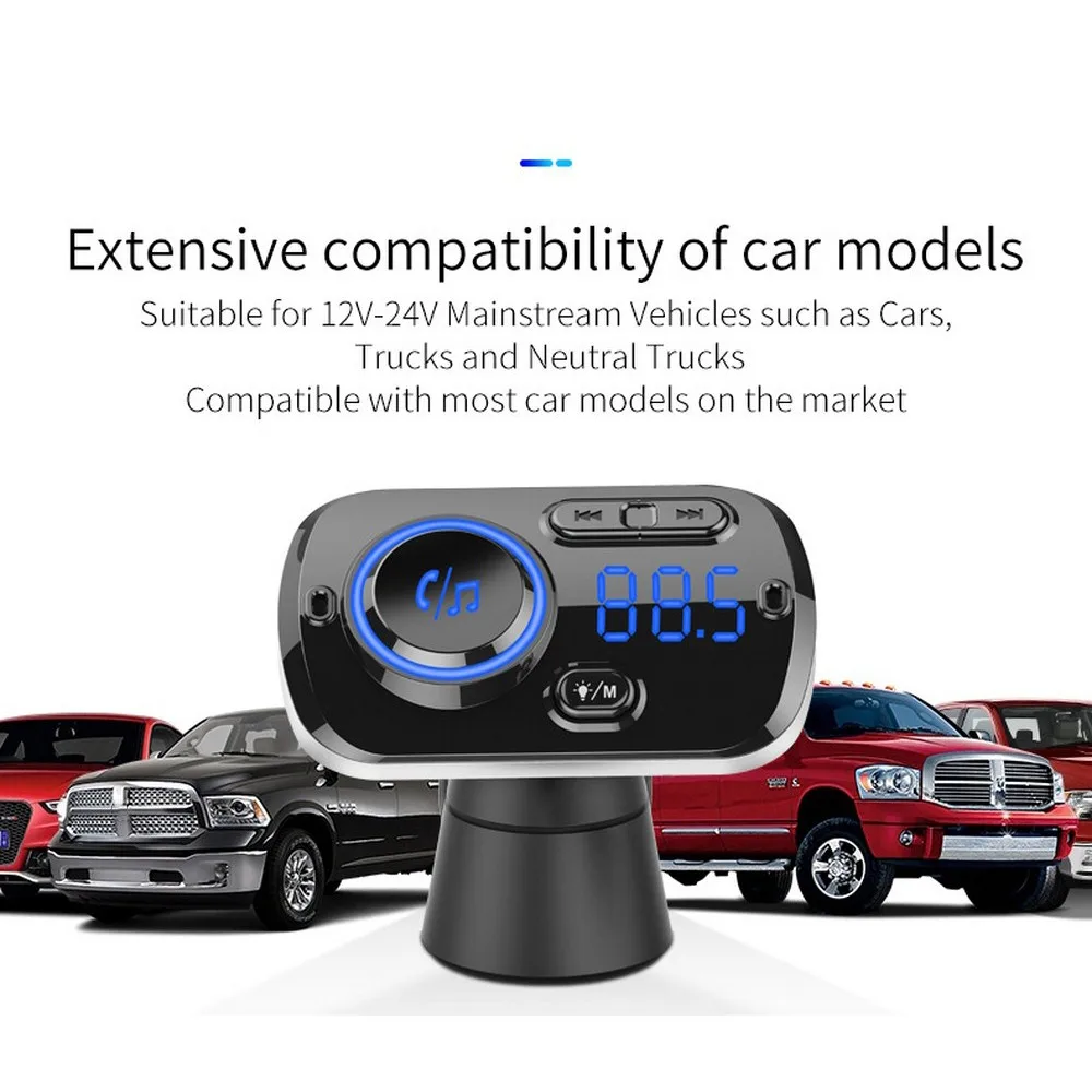 Радуга цвета Bluetooth авто беспроводной радио громкой связи вызов автомобильное зарядное устройство адаптер MP3 с QC3.0 Зарядка Поддержка USB TF карта