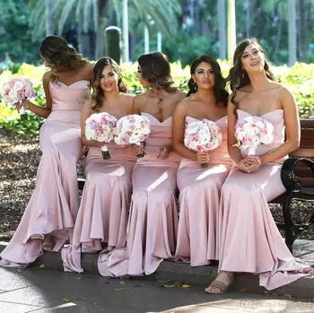

Blush Pink Cheap Mermaid Bridesmaid Dresses Sweetheart Plus Size Long Floor Length Zipper Wedding Guest Maid of Honor Go