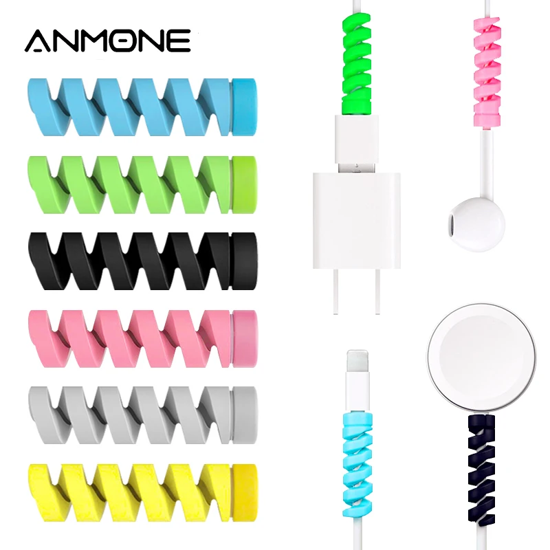 ANMONE 4PCS Phone Cable Cord Protector Saver Cover Anti-Break Universal Cable Winder Rope Protection Spring Twine for Earphone