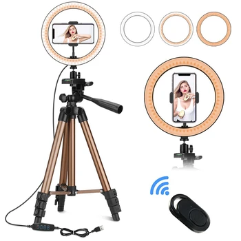 

Bright Ring Light 10 Inch LED Ring Lamp with 50 Inch Retractable Tripod for Makeup Live Video Photography for Youtube