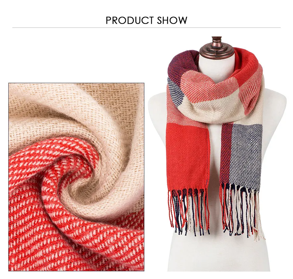 Evrfelan, осенне-зимний женский клетчатый шарф, Женский вязаный длинный шарф, одеяло, теплый шарф