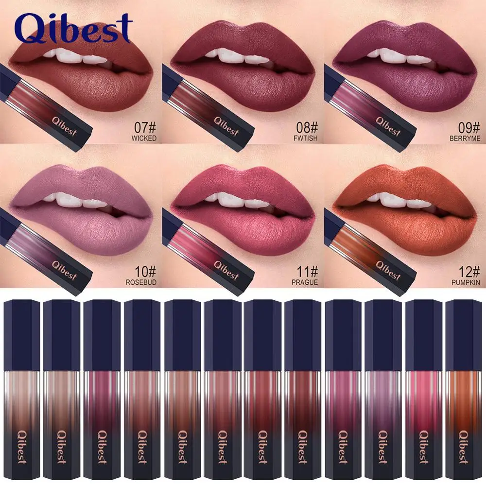 Qibest 12 Color Liquid Lipstick Waterproof Makeup Long Lasting Mate Make Up Nude Lip Gloss Red pink Ultra Matte Lipsticks