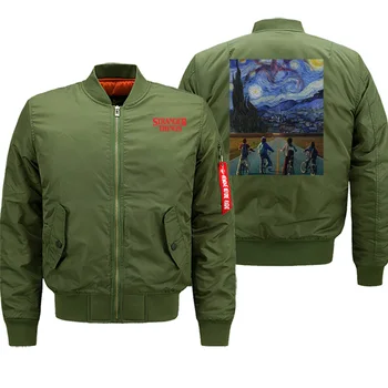 

Stranger Things Vintage Print Autumn Winter Hot Sale Jackets Men Fashion Bomber Casual Warm Ciothing Streetwear Jacket Military