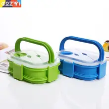 Двухслойная пластмассовая коробка для завтрака, портативная с ручкой для школы и офиса, контейнер для хранения еды, Bento Box