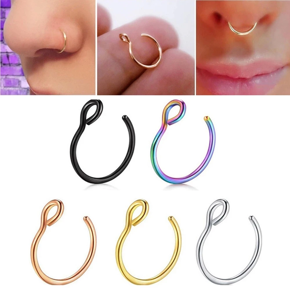 1PCS Nose Rings Personality Simple Punk Clip Ladies Lip Ring Earrings Spiral Hook Artificial Nasal Septum Men's Nose Jewelry