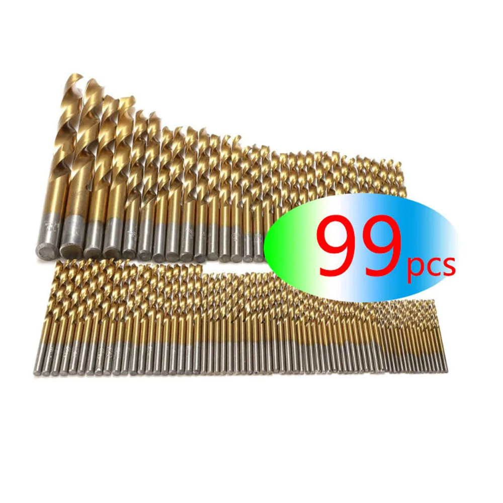 

Wholesale 99Pcs HSS Titanium Coated Drill Bits High Speed Steel Drill Bit Set High Quality Power Drilling Tools for Wood