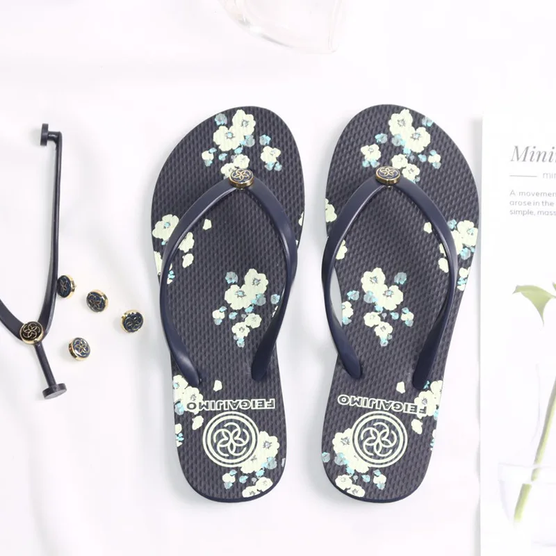 

Printed FG Flat Heel Beach Flip-flops Women's Men's Pattern Slanted Heel Rubber Processing Flip-flops