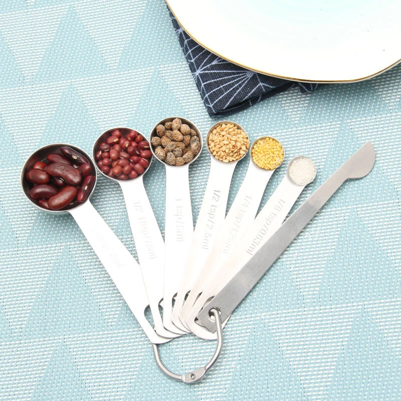 6 pcs/set Measuring Spoons Stainless Steel Seasoning Coffee Tea Measuring Spoons With Scale Bakery Tool Kitchen Supplies
