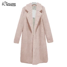 IClosam, розовое плюшевое пальто для женщин, пушистая куртка, осенняя плюшевая Толстая Повседневная куртка размера плюс, зимнее пальто из искусственного меха, Женское пальто