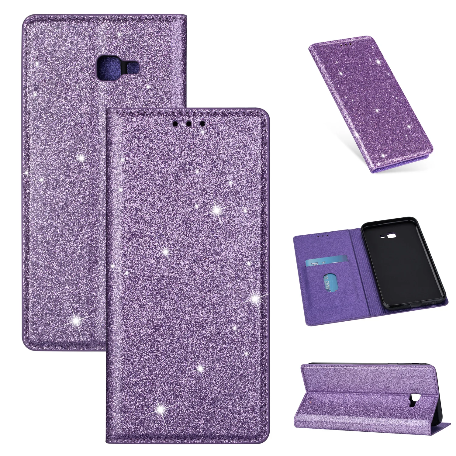 Purple Чехол для samsung J4 Plus, J6, J8,, на молнии, блестящий, блестящий, из искусственной кожи, кошелек, флип, с отделением для карт, чехол для Galaxy J330, J5, J7, чехол - Цвет: Purple
