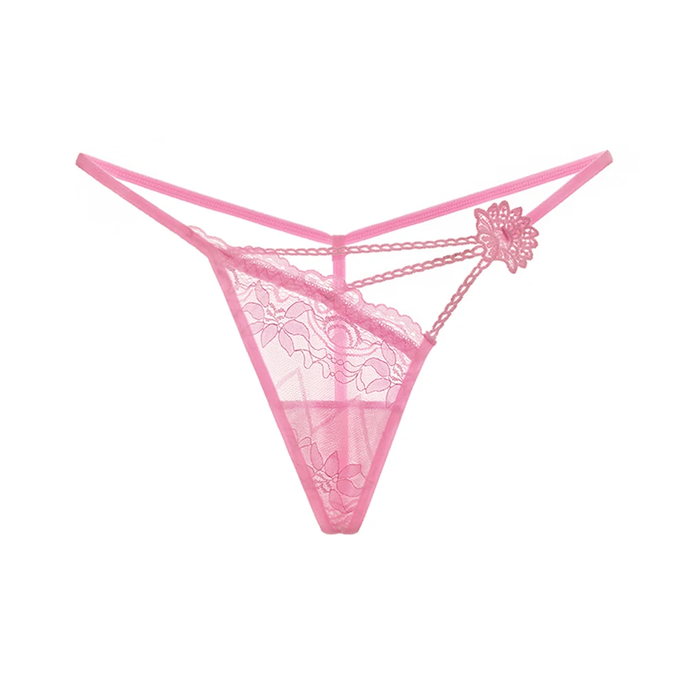 pink Прозрачные женские стринги сексуальные бандажные кружевные трусики стринги женская, с перфорацией эротическое белье - Цвет: pink