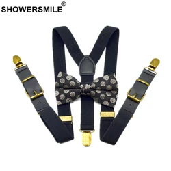 Wedding Adult Bowtie Suspenders Set Clips Belt Men Tuxedo Dress Men Suspenders Black Solid Male Y Back Braces