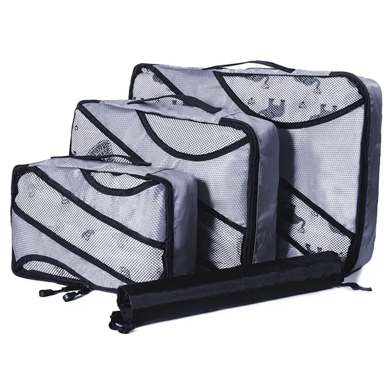 GRAY 3 SET Чемодан Упаковка Куб нейлон/Для женщин/большой/дамы/большой/Водонепроницаемый/дорожные сумки Органайзер комплекты Упаковка куб Организатор вещевой мешок - Цвет: GRAY 3 SET