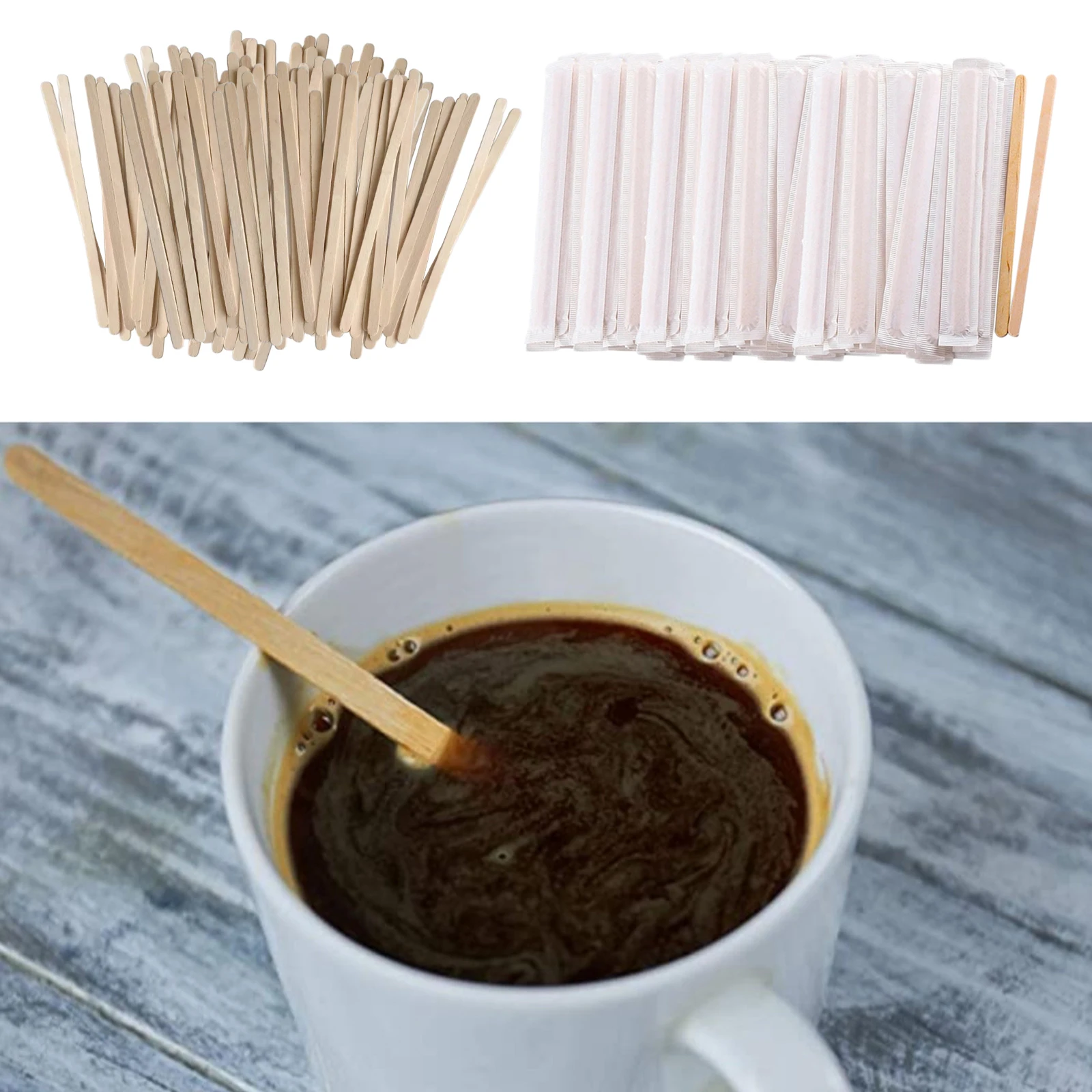 500 Count Birch Wood Stirrers Coffee Tea Beverage Stir Sticks Individual Wrapped 140x6mm