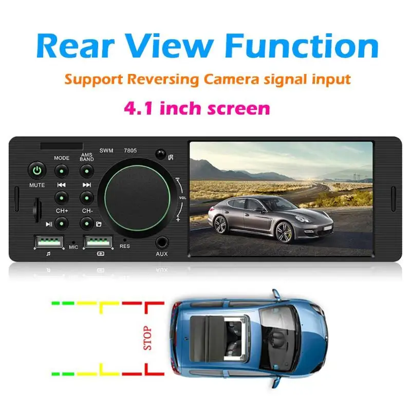 SWM 7805 Single DIN Car Stereo 4.1inch TFT Touch Screen In Dash Bluetooth FM Radio Dual USB RCA Head Unit Digital Media Receiver