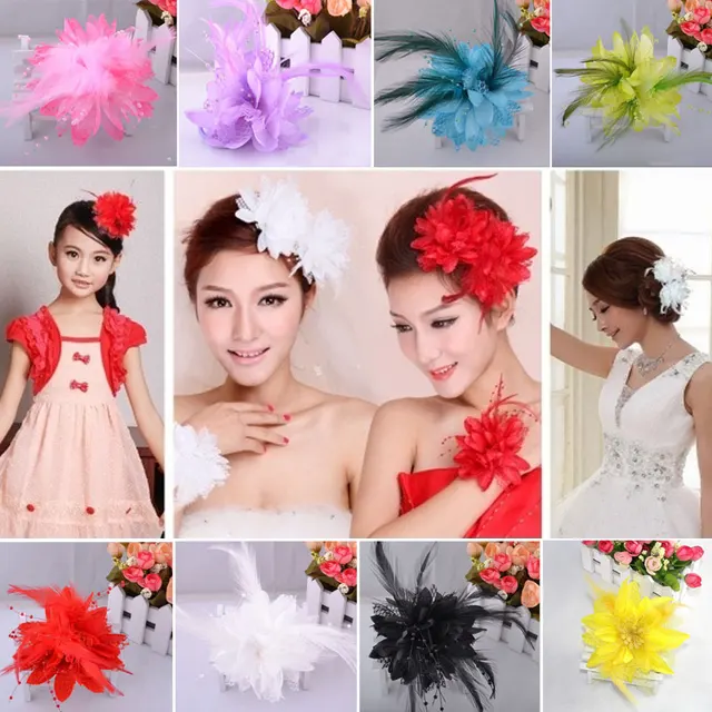 Women's Fashion Flower Feather Bead Corsage Hair Clip Bridal Hairband Brooch Pin Brida Barrettes Hair Accessories Jewelry 6