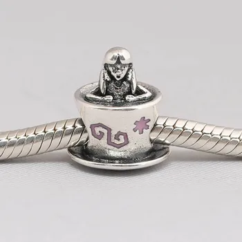 

Authentic S925 Bead Girl in a Tea Cup Wonderland Charm fit Lady Bracelet Bangle DIY Jewelry