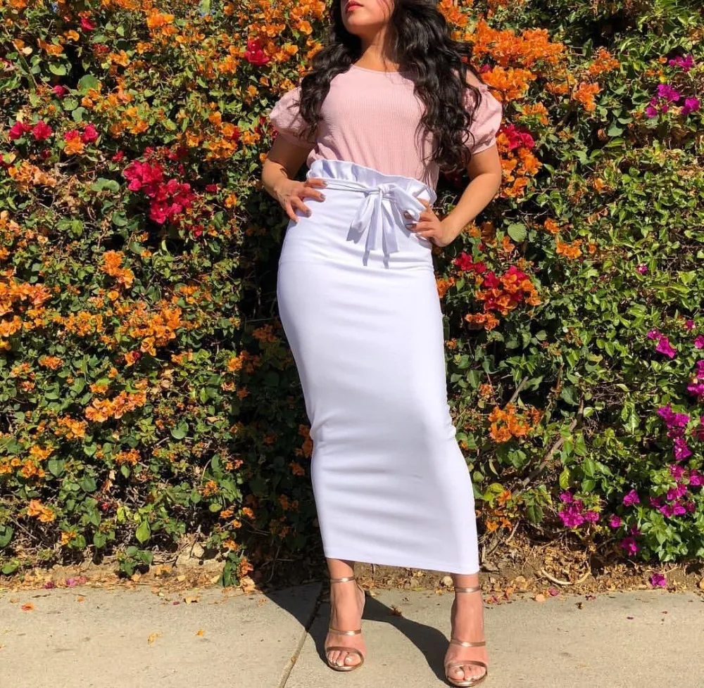 

High Waist Ruffles Pencil Skrts Women's Modest Muslim Bottoms Long Midi Skirts Mujer Moda Party Ramadan Worship Service Islamic