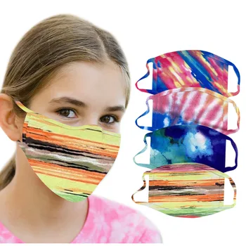 

4PCS Children Tie-dye Mask Dustproof Washable Print Facecover Fashion Outdoor Face Mask Unisex Boys Girls Cover Mouth
