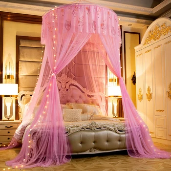 

2020 NEW Princess Bed Curtain 1.2m Diameter Summer Mosquito Net With LED Dome Prevent Bug Net Anti-mosquito Hung Bed Bed Curtain